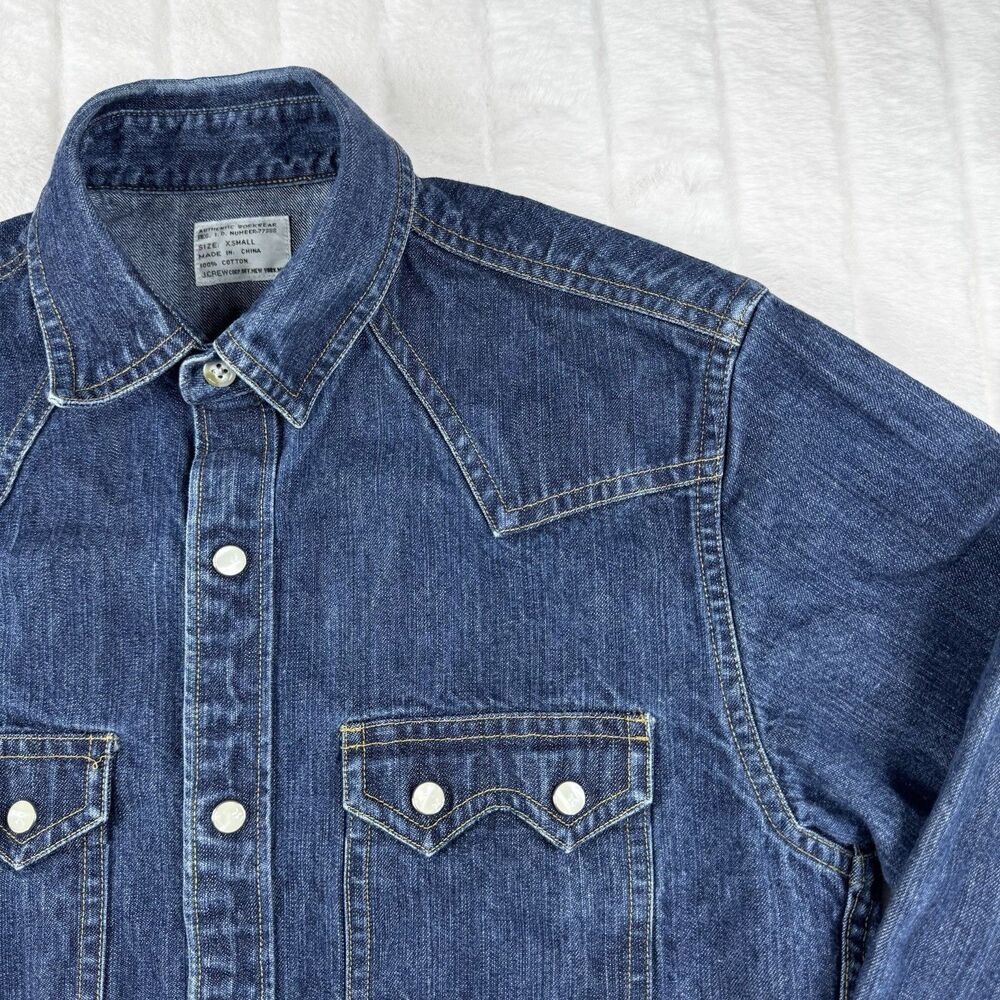 J Crew Denim Pearl Snap Shirt Men's XS Authentic Workwear Western SawTooth RARE - Picture 8 of 15